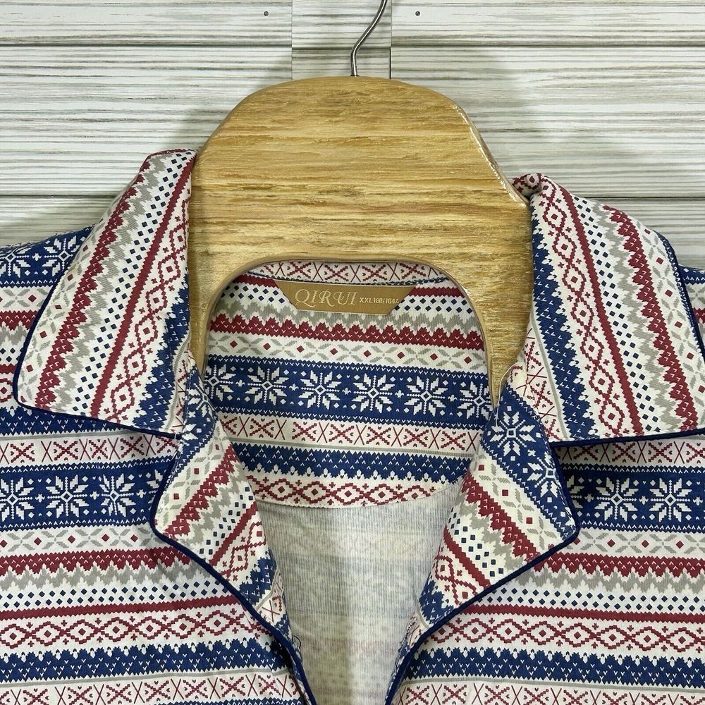 Qirui Women's‎ Winter Cotton Snowflake Red White Blue Pajama Set Sz 2XL